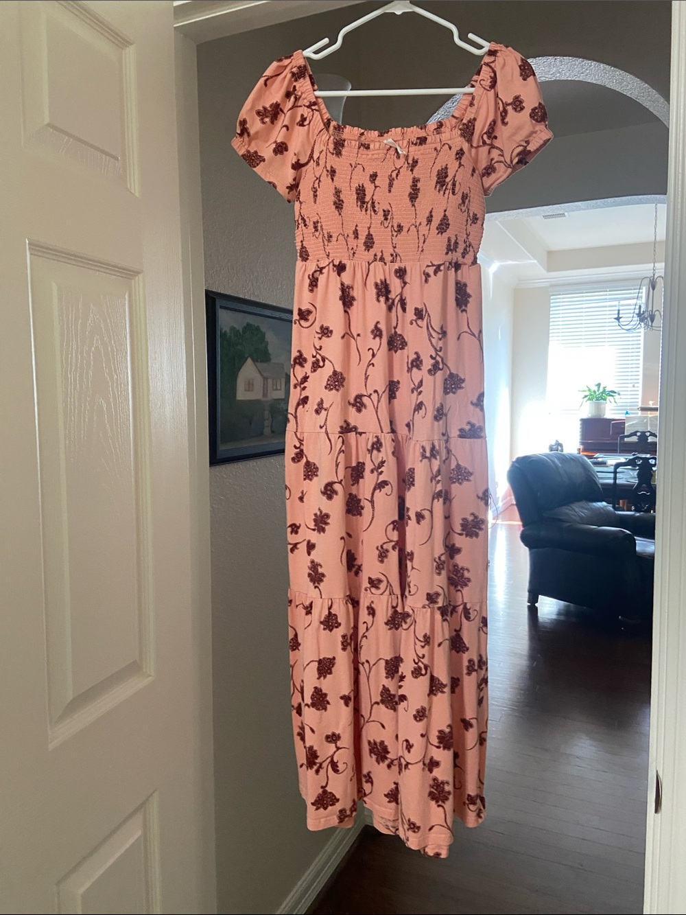 Anthropologie Daily Practice Tiered Maxi Dress Lounge Pink Floral Size XS